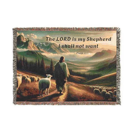 Christian Woven Blanket The Lord is my Shepherd  Prayer Blanket Throw, Bible Verse Tapestry, Cozy Gift Blanket, Cozy Reading Blanket
