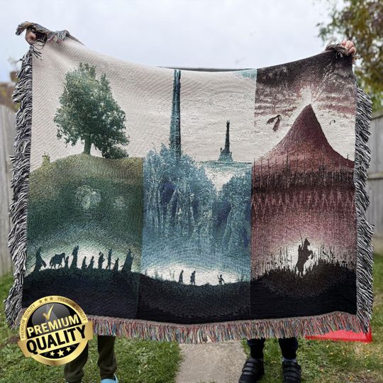 Discover Lord of the Rings Hand Woven Blanket, LotR Trilogy Throw 100% Cotton, Hand Made Wall Tapestry, Perfect Gift