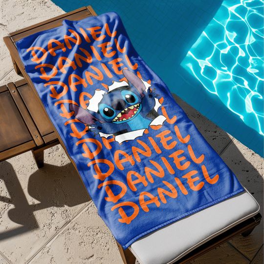 Disney Stitch Beach Towel, Personalized Gift, Cartoon Bath Towel, Custom Beach Towel, Disney Beach Towel, Lilo And Stitch Lover Gift