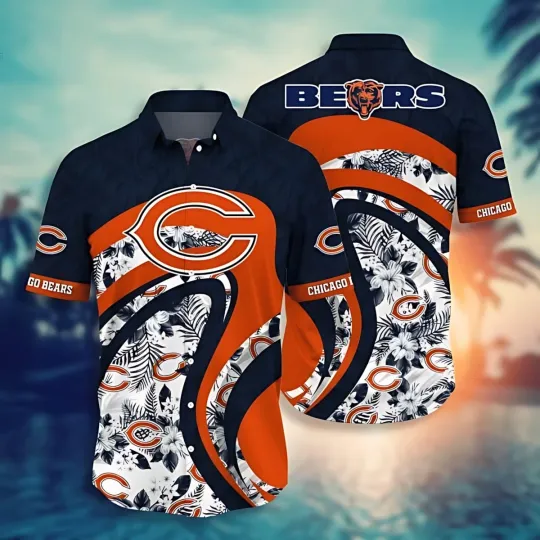 Discover Chicago Football Leaf Orange Curve Hawaiian, Gift For Fans, Gift For Friends
