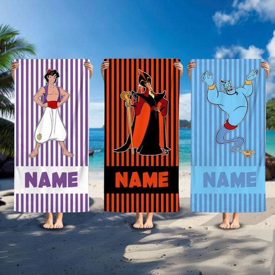 Discover Personalized Aladdin Beach Towel, Custom Summer  Beach Towel, Custom Disney Characters, Kids towel, Summer Gift, Disneyland Trip