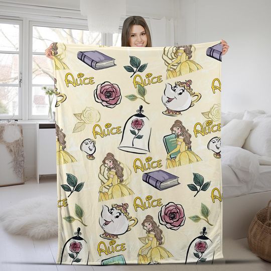 Discover Personalized Beauty and the Beast Disney Princess Belle Blanket, Princess Birthday Girl, Tale as Old as Time
