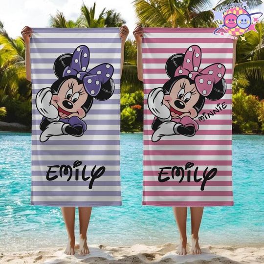 Discover Minnie Mouse Towels, Custom Disney Family Vacation Towel, Checkered Mickey Minnie Beach Towel, Birthday Gift