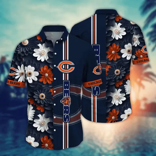 Discover Chicago Football Bold Blooms Hawaiian , Gift For Fans, Gift For Friends