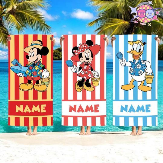 Discover Personalized Mickey Friends Beach Towel, Custom Kids Pool Towel, Summer Vacation Gift