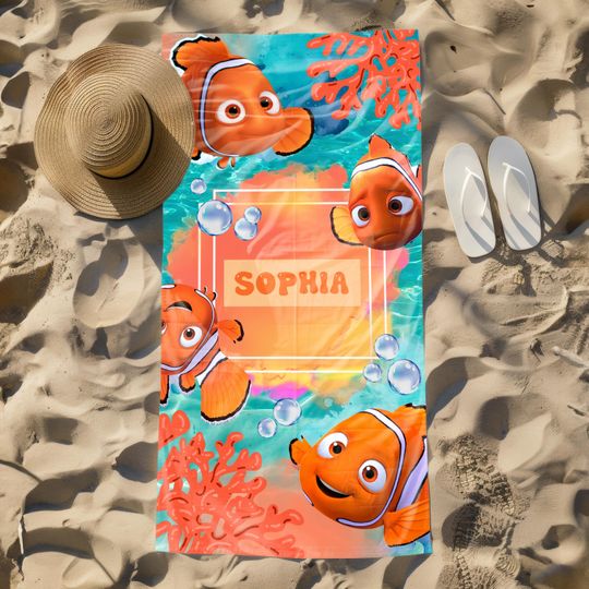 Discover Personalized Disney Pixar Finding Nemo Summer Beach Towel, Disney Baby Towel Bath Pool Summer Beach Trip, WDW Disneyland Family Summer Trip