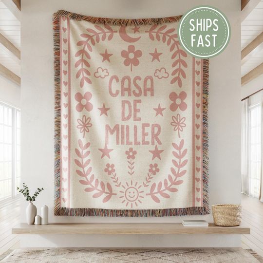 Discover Custom Family Name Woven Blanket: Personalized Throw Last Name Year Wedding Gift Cotton Anniversary W016