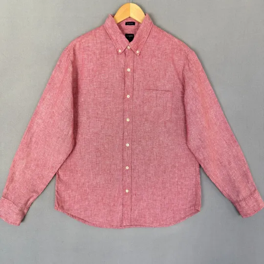 Discover J. Crew Slim Fit Men's 100% Linen Red Long Sleeve Size L Casual Button Up Shirt