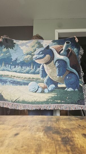 Blastoise & Squirtle Woven Blanket | Cozy poket mons-Inspired Decor | Water-Type Adventure Throw