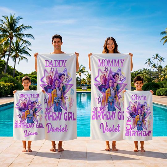 Kpop Anime Girl Family Beach Towel Set,Custom Name Printed Huntrix Demon Hunters Design,Beach Days,Kpop Fan Meetups&Birthday Celebrations