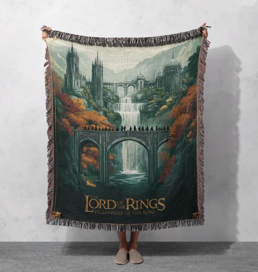 LOTR Rivendell Woven Blanket, Fantasy Epic Tapestry, Tolkien Bridge Throw, Cozy Middle-Earth Decor, Gift for Fans