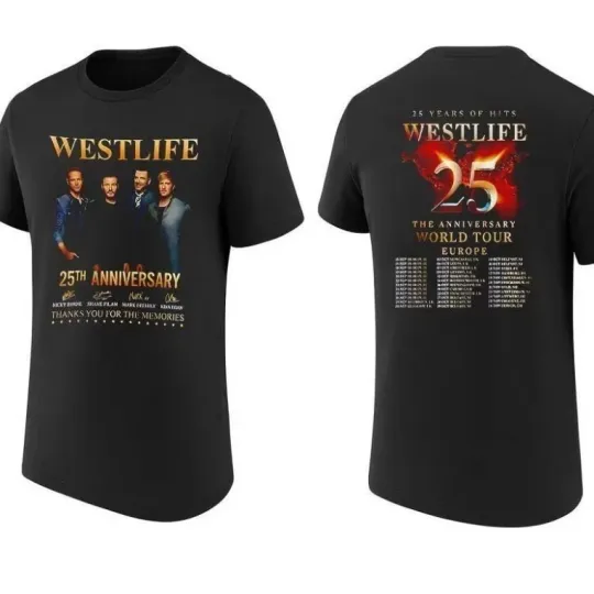 Discover Westlife 25 Years Of Hits The Anniversary World Tour 2026 two sided shirt