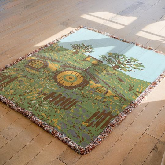 Discover The Shire Woven Throw Blanket | LOTR Inspired Tapestry | Hobbiton | Hobbit | Nerdy Gifts | Lord of the Rings Fellowship | Gift for Geek
