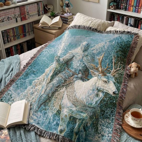Discover Elven King Stag Woven Blanket | Fantasy Tapestry, Book Lover Gift