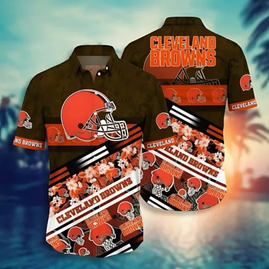 Cleveland Football Floral Stripes Hawaiian, Gift For Fans, Gift For Friends