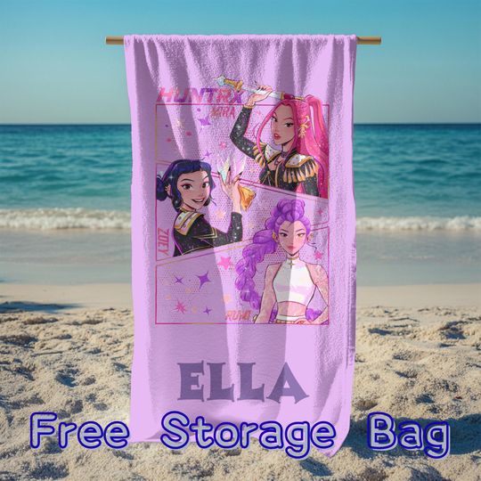 Discover Custom Kpop Girls Beach Towel,Personalized Huntrix Pool Towel with Name,Kids Beach Gift,Kpop Demon Anime Art Beach Gift,Anime Girl Power Art
