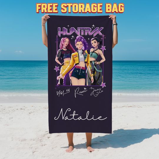 Custom K-pop Huntrix Beach Towel,Personalized Anime Girl Art Beach Towel,Demon Hunter Bath Towel,Name Pool Towel for Girl,Beach Gift for Kid