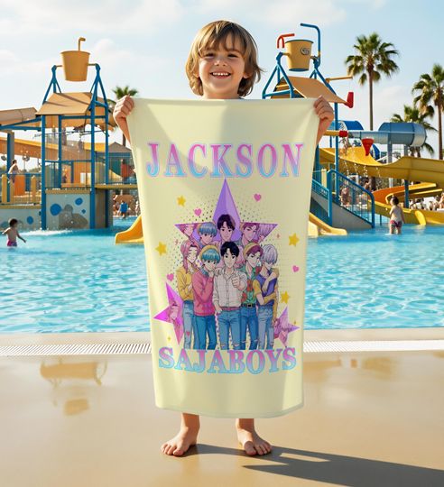 Custom Anime Beach Towel with Kpop Saja Boys Design,Demon Hunters,Summer Gift for Kpop Fans,Personalized Kpop Gift for Beach&Pool Days