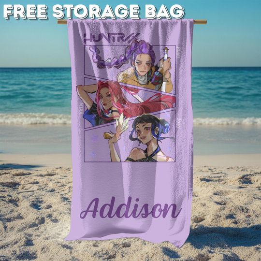 Discover Personalized Kpop Huntrix Grils Beach Towels,Custom Name Anime Girl Towel,Summer Vacation Gift,Kpop Demon Towels for Kids,Rumi Mira Zoey