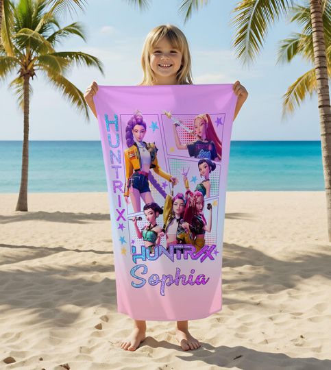 Discover Custom Name Huntrix Kpop Anime Beach Towel,Perfect for Vacation Travel Beach Days Poolside Relaxation,Summer Holiday Gift for Kpop Fans