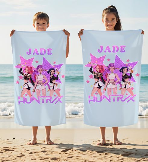 Discover Personalized Huntrix Demon Girl Kpop Towel,Custom Name Anime Digital Art Beach Pool Towel,Ideal for Pool Days,Summer Vacations and Kpop Fan