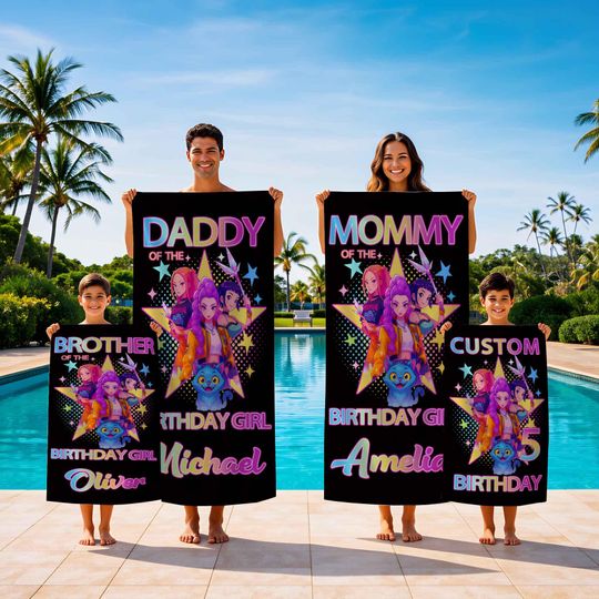 Huntrix Demon Hunters Themed Towels with Custom Names for Entire Family,Beach Days,Kpop Concerts&Birthday Celebrations,Ideal Family Gift