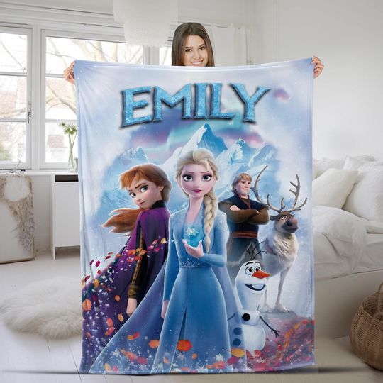 Discover Frozen Fleece Blanket, Custom Elsa Kristoff Anna Olaf Blanket, Personalized Frozen Characters Blanket, Magic Kingdom Blanket KCUX11