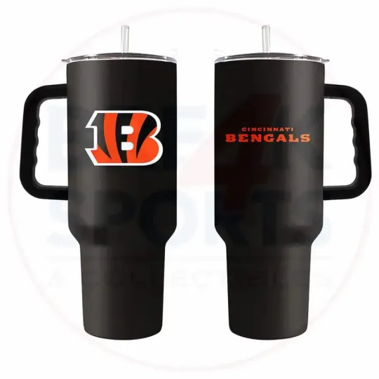 Cincinnati Bengals 40oz Powder Coat Travel Tumbler with Handle