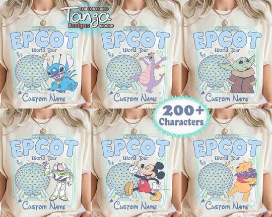 Discover Customize All Disney Characters Epcot World Tour 2026 Shirt, Mickey & Friends Stitch Pooh Tee, Walt Disney World Epcot Family Trip Gifts