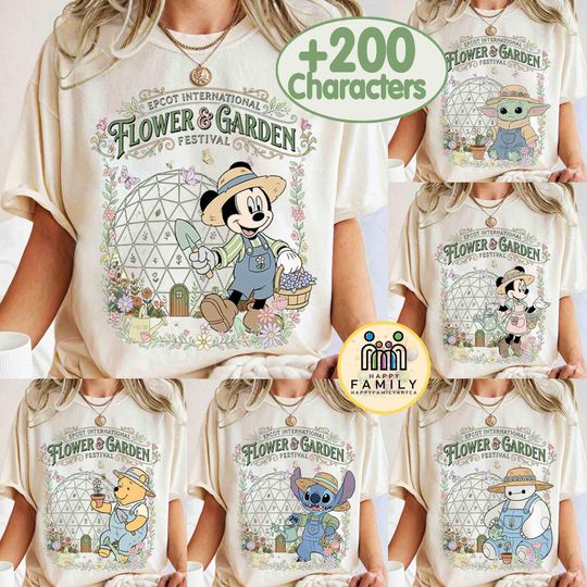 Discover Customize Disney Epcot International Flower & Garden Festival Shirt, Mickey And Friends Figment Orange Bird Gardener, WDW Family Trip 2026
