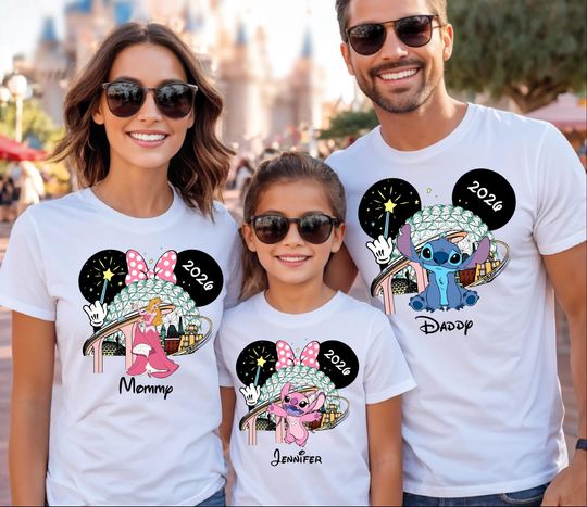 Discover Custom Disney Epcot 2026 Family Shirts, Personalized Mickey Ears & Minnie Bow Name Tees, Matching Disney Trip Character Shirts