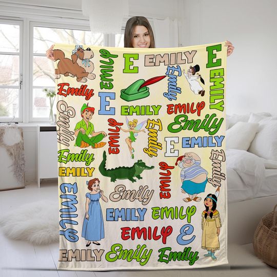 Personalized Peter Pan Blanket, Peter Pan Wendy Tinker Bell Lost Boys Neverland, WDW Disneyland Pirates Captain Hook Smee