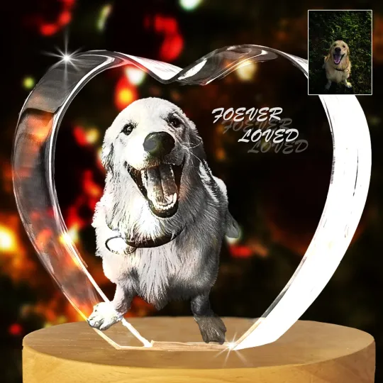 Discover Personalized 3D Crystal Photo Custom Etched Picture Heart Valentines Day Gifts