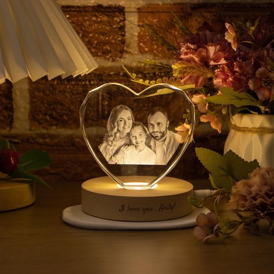 Personalized Heart 3D Crystal Photo Portrait LED,Custom Portrait in Crystal Light,Valentine's Day Gift,Portrait in Crystal,Anniversary Gift