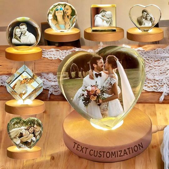 Heart Crystal Photo Gift - Personalized Engraved Keepsake, Custom Anniversary Present, Valentine's Day Gift