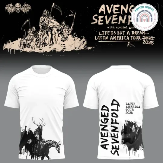 Discover AVENGED SEVENFOLD Tour 2026 Edition White 3D T shirt