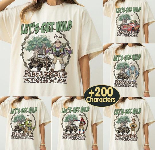 Discover Lets Get Wild Animal Kingdom 2026 Shirt, Disney Safari Family Trip Tee, Matching Friends Group Shirt, Custom Name Disney Vacation