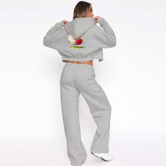 Discover Womens Custom Fleece Tracksuit Set, Wide Leg Sweatpants, Cropped Zip-Up Hoodie