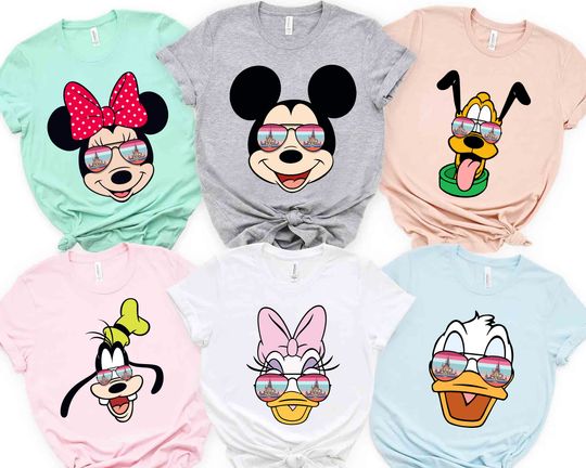 Discover Disney Mickey And Friends Big Face Sunglasses Vacay Mode T-Shirt, Mickey Minnie Donald Daisy Goofy Pluto Shirt, Disneyland Halloween Shirt