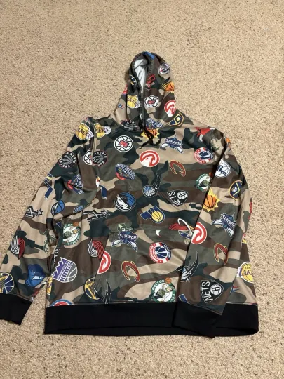 NBA All Star Teams Logo Hoodie Camo Size XL  Y2K Adult Basketball Hoops