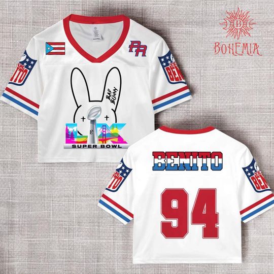 Benito 94 Mesh Crop Top Baseball Jersey Shirt, Halftime Show Inspired Unisex Crop Top, Sporty Concert Outfit