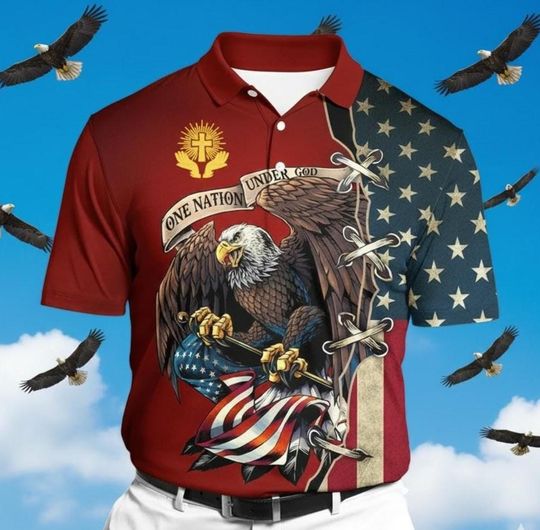 Discover American Flag Veteran Polo Shirt, United States Eagle Patriotic AOP Polo T-Shirt, Gift for Dad Father, Fathers Day Gift