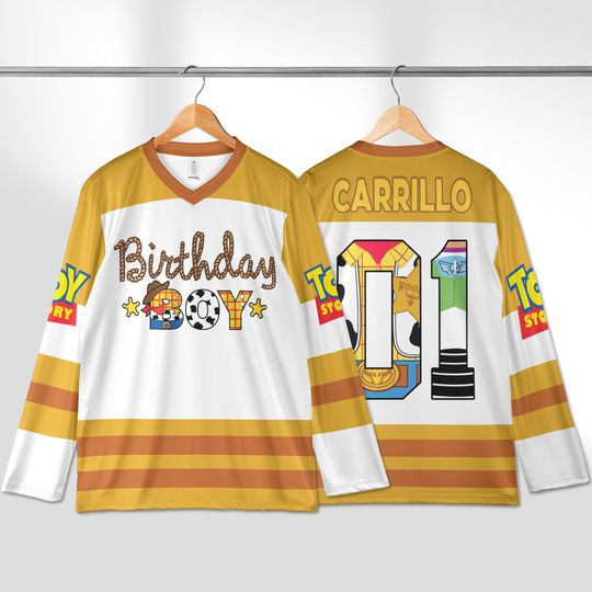 Custom Personalized Birthday Boy Hockey Jersey, Personalized Toy Story Birthday Hockey Shirt, Hockey Fan Lover Gift, Hockey Team Outfit