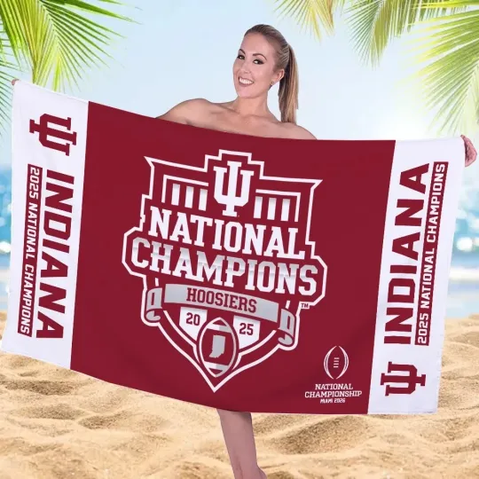 Discover Indiana 1Hoosier Football 2025 National Champions Beach Towel