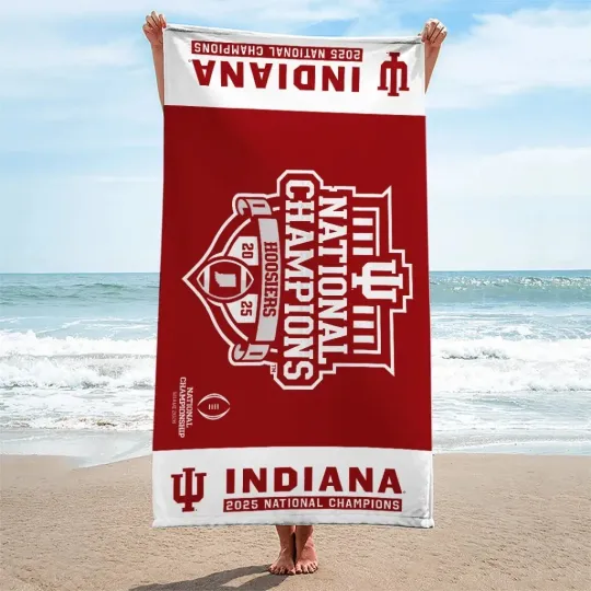 Discover Indiana 1Hoosier Football 2025 National Champions Beach Towel