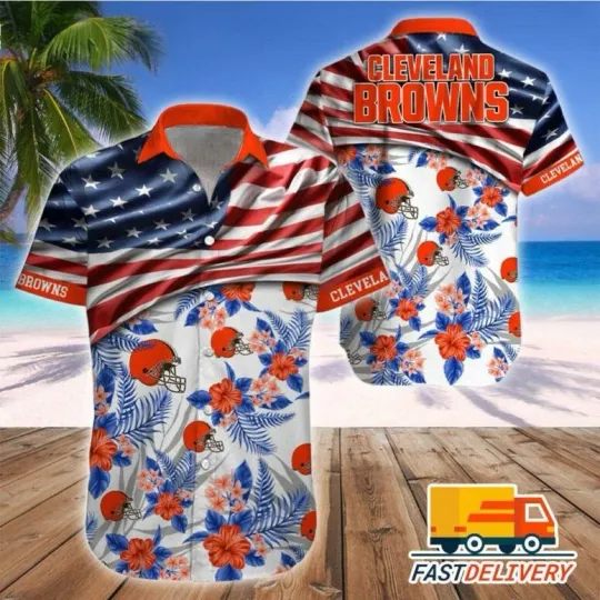 Discover Cleveland Football American Floral Hawaiian, Gift For Fans, Gift For Friends
