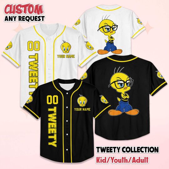 Personalized Tweety Bird Baseball Jersey, Custom Tweety Shirt, Baseball Team Outfit, Gift For Fans, Matching Family Shirt