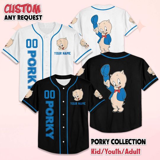 Discover Personalized Porky Pig Baseball Jersey, Custom Porky Pig Shirt, Porky Baseball Team Outfit, Gift For Fans