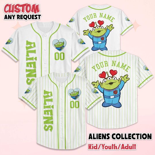 Discover Custom Little Green Aliens Valentine Baseball Jersey, Disney Toy Story Baseball Shirt, Matching Disney Trip Outfit, Disney Birthday Gift