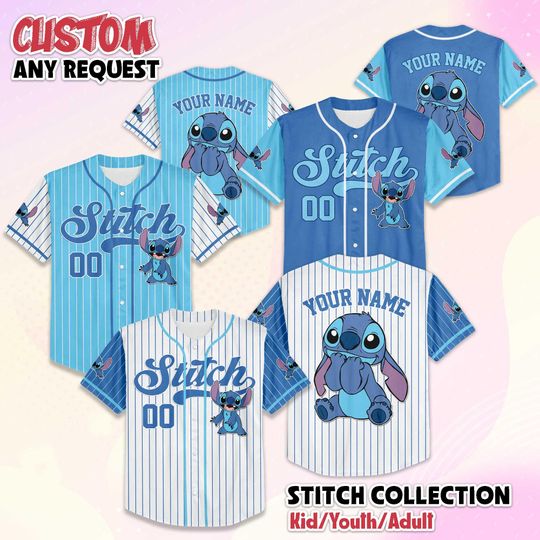 Discover Personalized Stitch Baseball Jersey, Custom Disney Stitch Ohana Shirt, Matching Family Vacation Outfit, Disney Birthday Gift